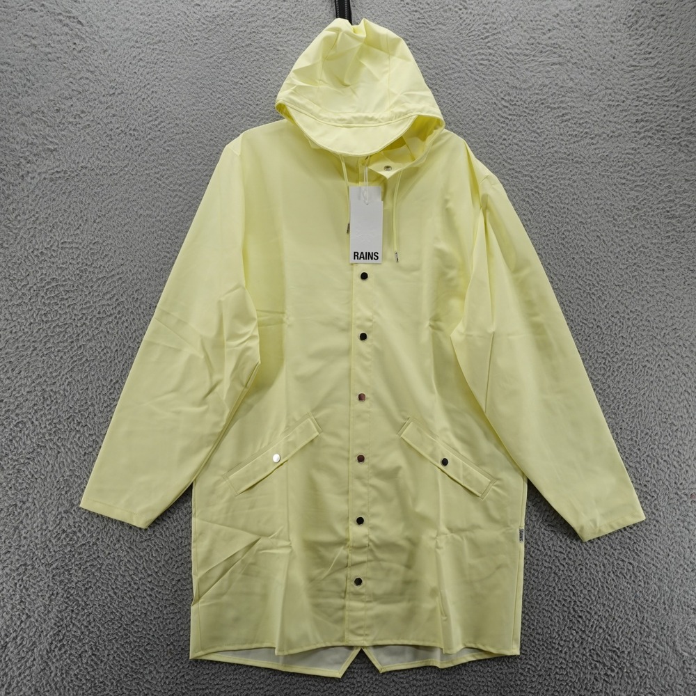 Rains Unisex Long Jacket Straw Yellow Waterproof Hooded Raincoat XL NEW